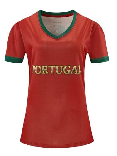 Image of Women Football Jersey Sports Fans Outdoor Soccer T-Shirts Athletic Slim Fit Activewear Tops Portugal Red S