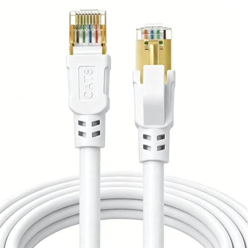 Image of DDMALL CAT 8 Ethernet Cable 5m, High Speed 40 Gbps 2000 MHz F/FTP Internet Network LAN Cables with Gold Plated RJ45 Connector for Router, Modem, PC, Switches, Laptop, Gaming Console (White, 5 m)