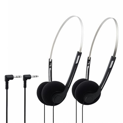 Image of Wwyan 2Pcs Black Retro Over-Ear Earphones,Mini Stereo Lightweight Headphones with Cord,Hi-Fi Stereo Earphone Headset,80s 90s Vintage Headset Wired, and Earbuds Headphones