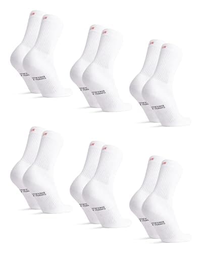 Image of DANISH ENDURANCE Tennis Crew Socks, Cotton Sports Socks, Cushioned for the Gym, for Men & Women, 3 or 6 Pack, White (6-pack), 9-12