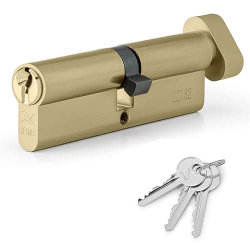 Image of XFORT Brass 55/40T Thumb Turn Euro Cylinder Lock (95mm), UPVC Door Lock, 6 Pin Cylinder Lock with Key and Thumbturn, PVC Door Lock, Euro Lock Cylinder, Barrel Lock for Front Door or Internal Door