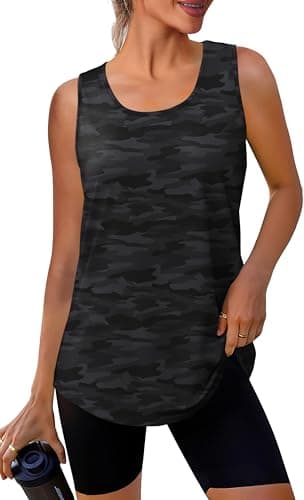 Image of WIHOLL Gym Tops for Women UK Women Activewear Vest Tops Sleeveless Crew Neck Workout Running Yoga Sport Shirts Camo Size 14-16