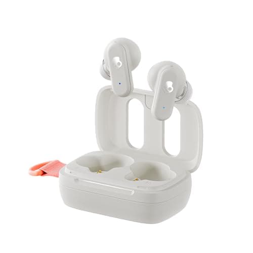 Image of Skullcandy Dime 3 Wireless Earbuds, Bluetooth Headphones, Noise Isolating Fit, Up to 20 Hours Battery, Microphone for iPhone Android, Easy Carry with Integrated Lanyard - Bone