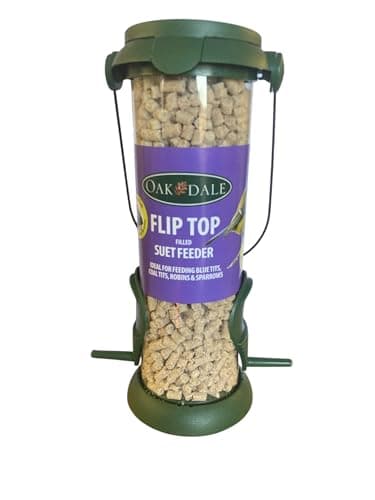 Image of Oakdale Flip Top Suet & Seed Bird Feeder | Includes Premium Suet | Hanging Wild Bird Feeders for Garden | Easy Flip Lid Refill | Attracts Finches Sparrows & Tits | Bird Feeders Hanging Station UK
