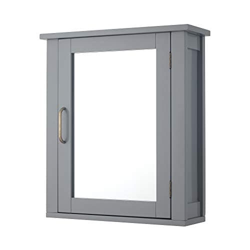 Image of Teamson Home Mercer Removable Wooden Wall Cabinet with Mirrored Door, Grey