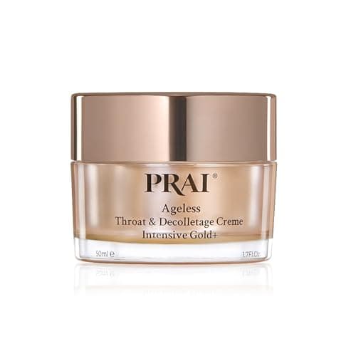Image of PRAI Ageless Throat & Decolletage Intensive Gold Creme 50ml - Real 24K Gold - Anti-Ageing, Anti-Wrinkle Brightening Skincare Cream - Hydrates & Firms Skin - Neck Moisturiser with Hyaluronic Acid
