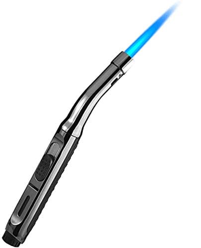 Image of ibforcty Butane Lighter Pen with Fire Lock, Visible Fuel Window Lighter Adjustable Jet Flame for Grill Candle Kitchen BBQ Fireworks (Butane Not Included) (Black#1)