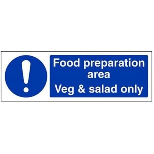 Image of V Safety Food Preparation Area/Veg & Salad Only Sign - 300mm x 100mm - Self Adhesive Vinyl
