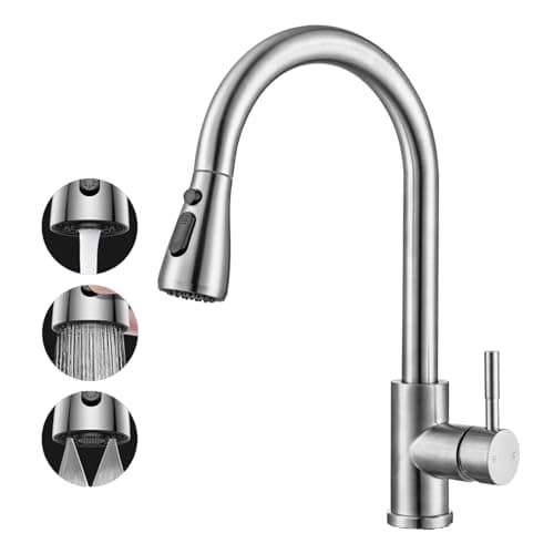 Image of 2026 Update TEKXDD Kitchen Sink Tap, Kitchen Mixer Taps with Pull Out Sprayer, Swivel Single Handle High Arc Pull Down Stainless Steel Sink Faucet, 360°Swivel Spout, Easy Fit