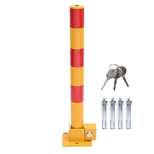 Image of KATSU Car Parking Space Lock Bollard, High Visibility Yellow and Red Lockable Fold Down Car Parking Barrier Post, Private Car Park Driveway Guard Saver Blocker, 60cm Height 161877