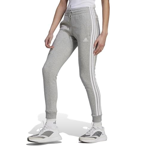 Image of adidas Women's Essentials 3-Stripes Fleece Pants, Medium Grey Heather/White, S