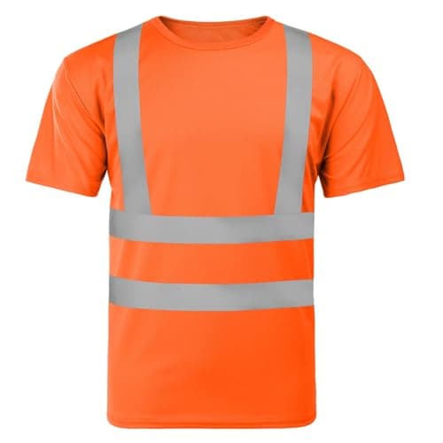 Image of AUYAO Hi Vis T Shirts for Men, Mans High Visibility Crew Neck Short Sleeves T Shirts, Reflective Tape Security Round Neck Short Sleeve Tee Tops, Lightweight Utility And Safety Workwear Sweatshirt, L