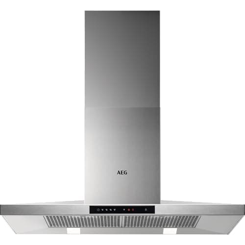 Image of AEG 6000 Series Wall Mounted Chimney Cooker Hood DKB5960HM, 90cm, LED Lightning, Hob2Hood, Breeze Vent Capacity 779 (m³/h), (dB) 55/38, Washable Filter, 3 Speed Settings, Class A, Stainless Steel