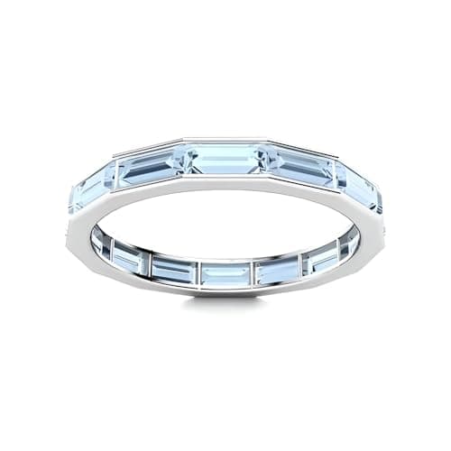 Image of Aquamarine Baguette 4x2mm Full Eternity Band Ring | Sterling Silver 925 With Rhodium Plated | Beautiful Emerald Cut Eternity Ring For Girls And Women's (R)