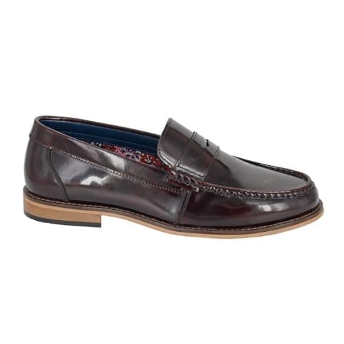 Image of Roamers Mens Leather Hi Shine Saddle Loafers (9 UK) (Burgundy)