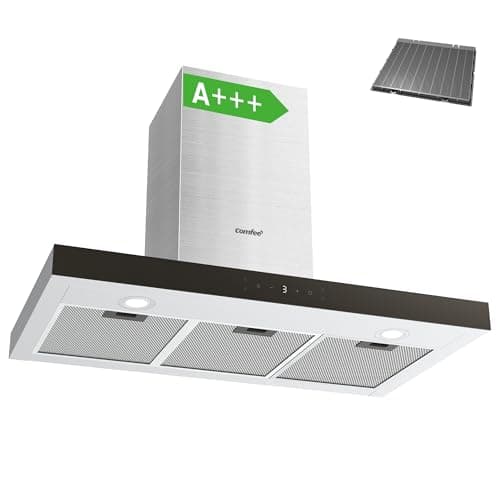 Image of COMFEE' 90 cm Chimney Hood 90M77 Class A+++ Stainless Steel Extractor Hood with Recirculating & Ducting System, Gesture Control Extractor Fan Kitchen with Carbon Filters
