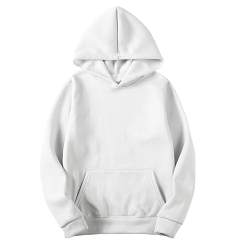 Image of Mens Pullover Hoodie, Unisex Basic Hoodie UK Women Men Oversized Plain Hooded Sweatshirt Jumper Casual Fleece Long Sleeve Pullover Fall Sweater 2025 White M