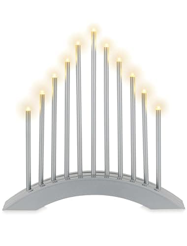 Image of Romadedi Christmas Candle Bridge Lights: Small Window LED Candles Arch Battery Operated Welcome Modern Swedish Candelabra Silver with Timer for Xmas Indoor Table Centrepiece Decorations Fireplace