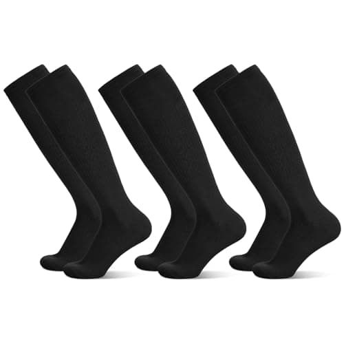 Image of FRIUSATE 3 Pairs Kids Football Socks Black Children Football Socks Youth Soccer Socks Breathable Football Sport Socks for Boys Girls Junior Running Hockey Rugby(30-36)