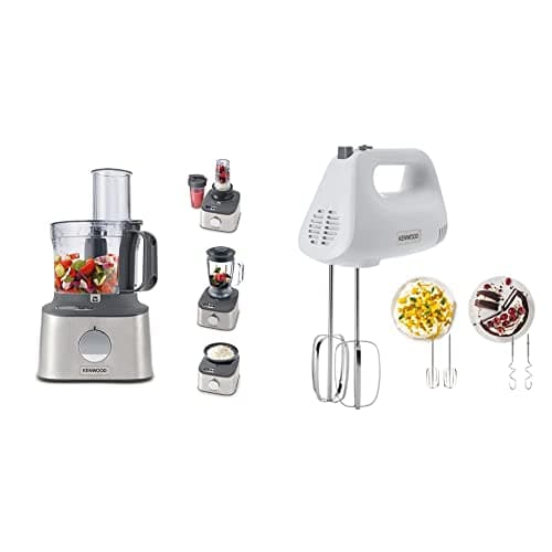 Image of Kenwood Multipro Compact+ FDM312 SS, 5-in-1 Compact Food Processor, Stainless Steel, 2.1 L Capacity, digital & Hand Mixer,Electric Whisk, 5 Speeds, Stainless Steel Kneaders and Beaters