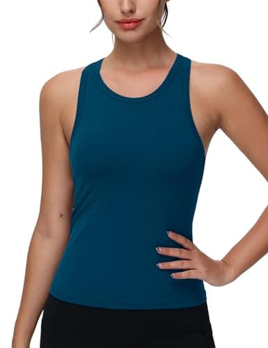 Image of THE GYM PEOPLE Sports Racer Back Gym Vest Top for Women, Slim Fit Workout Sleeveless Tank Top for Yoga, Running