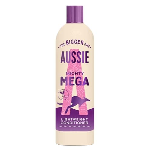 Image of Aussie Mighty Mega Lightweight Conditioner 400ml. Daily Moisturiser for All Hair Types. Infused with Australian White Strawberry. Vegan and Cruelty-Free. Lightweight, Rinse-off or Leave-In Formula