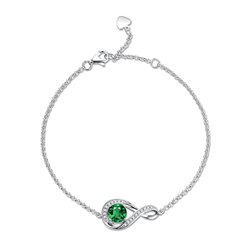 Image of GEMLANTO 925 Sterling Silver Bracelet Infinity Created Emerald May Birthstone Link Bracelets for Women Daughter Danity Birthday Anniversary Jewellery Gifts for Her Mum, Adjustable Chain 17+1.5+1.5CM