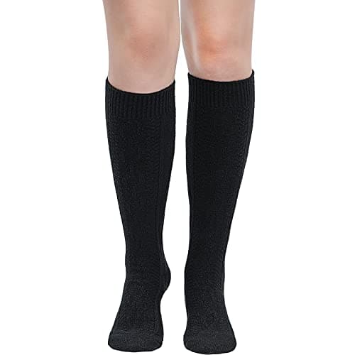 Image of Geyoga Wellie Socks Womens Wool UK 4-8 Wellington Boot Thermal Long Knee High Thick Socks for Ladies Gift Warm Winter(Black,Wool)