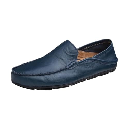 Image of Classic Men's Moccasins Flat Slipper Loafers - Slip On Soft Sole Leather Shoes Driving Shoes - Plain Non-Slip Low Shoes Business Shoes Large Size Casual Shoes Comfort Shoes, blue, 11