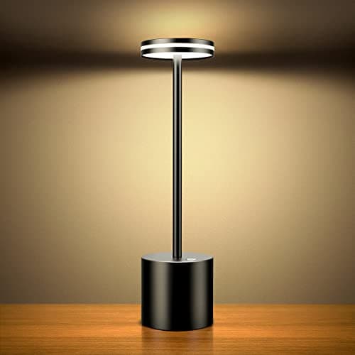 Image of Hapfish Rechargeable Cordless LED Table Lamp, 5000mAh Battery Operated Table Lamps, 3 Color Modes, Dimmable, USB Desk Light for Home, Dining, Indoor, Outdoor, Living Room – Black
