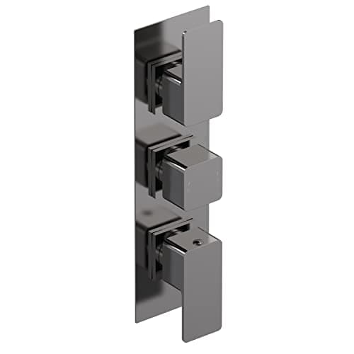 Image of nuie WIN7TR03 Windon Modern Bathroom Square Concealed Triple Thermostatic Shower Valve with Diverter-Three Outlets, Brushed Pewter