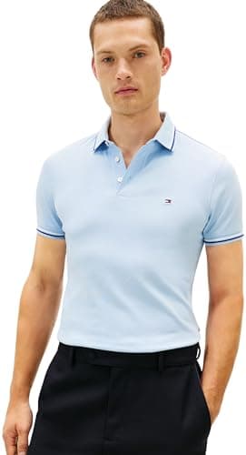 Image of Tommy Hilfiger Men Tipped Slim FIT Seasonal Polo MW0MW39993 S/S Polo, Blue, M