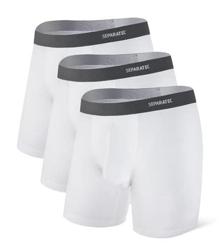 Image of Separatec Mens Boxer Shorts 8th-Gen Separate Dual Pouch Bamboo Breathable Underwear 6.5" Inseam Trunks Moisture Wicking Boxers Minimalist Design 3 Pack