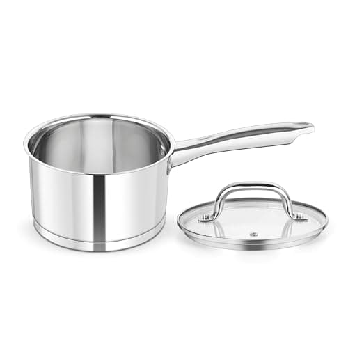 Image of HaWare Saucepan, 16cm Stainless Steel Milk Pan with Glass Lid, 2L Tri-Ply Bottom Sauce Cookware Pot for Induction Gas Halogen Electric Ceramic, Healthy & Easy to Clean