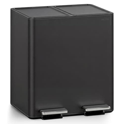 Image of mVm Kitchen Bin,30L Dual Rubbish Bin,2 x 15L Stainless Steel Pedal Bin,Double Recycling Bin with Soft-Close Lids and Plastic Inner Buckets,Fingerprint Proof,Odour Seal,Large Capacity Trash Can