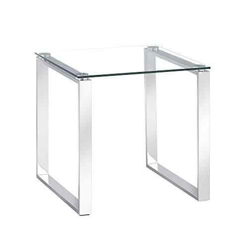 Image of Charles Jacobs Clear Glass Side End Table with Mirrored Finish Chrome Legs for Living Room Lounge