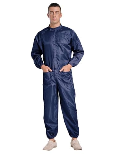 Image of iiniim Men's Protective Coveralls Anti-Static Dustproof Long Sleeve Full Body Overall Jumpsuit Workwear Navy Blue 5XL