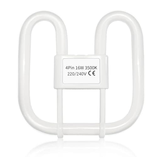 Image of Akynite GR10q 4-Pin Bulb 16W 3500K Warm White, 950LM, Small 13.3x13.3cm, 4 Pin CFL Compact Fluorescent Light Bulb, AC 230V, not dimmable, GR10q DD Flat Butterfly Bulb for Flush Ceiling Light, 1PC