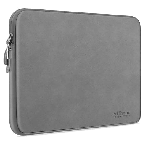 Image of Alfheim Laptop Sleeve Case 14 inch, Waterproof Shock Resistant Fashion Lightweight PU Leather Bag Case for Notebook Tablet iPad（Gray）