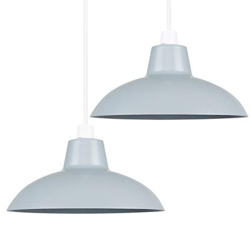 Image of MiniSun | Retro Style Gloss Grey Metal Ceiling Light Shades | Pendant Lights, Home Décor & Improvement Essential | Set of 2 | Includes 10W LED GLS Bulbs [3000K Warm White] | 28.8cm Shade Width