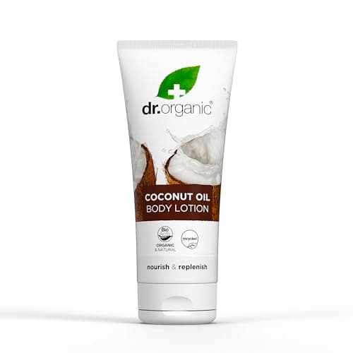 Image of Dr Organic Coconut Oil Lotion, Moisturising, Dry Skin, Mens, Womens, Natural, Vegetarian, Cruelty-Free, Paraben & SLS-Free, Organic, 200ml, Packaging may vary