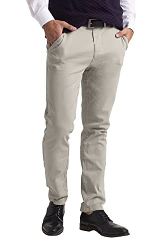 Image of westAce Men's Chino Trousers Slim Fit Stretch Classic Wrinkle-Resistant Flat-Front Lightweight Twill Essential Casual Chino Trouser (Available in Big and Tall) (34W / 30L, Stone)