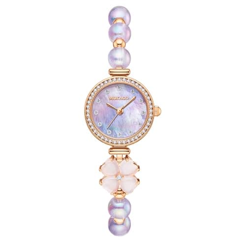 Image of BIEWO Women Watches Bracelet Diamond Watch for Ladies Female Pearl Rose Gold Fashion Luxury Analog Quartz Casual Girls Wife Gifts Wrist Watch for Women (Rose Golden Purple)