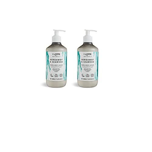 Image of I Love Naturals Bergamot & Seaweed Hand & Body Lotion – With Shea Butter, Orange & Basil Essential Oils – Nourishing Vegan Moisturiser for Soft, Smooth & Hydrated Skin 2 x 500ml