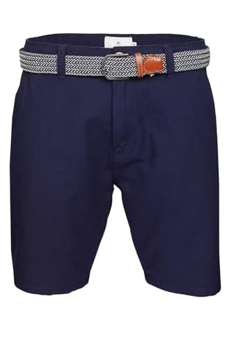 Image of Xact Mens Cotton Oxford Chino Shorts with Belt, Regular Fit (Oxford Dark Navy) 34