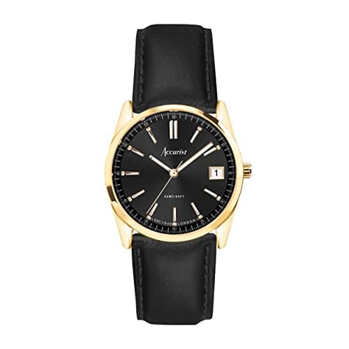 Image of Accurist Everyday 30mm Quartz Watch in Black with Analogue Display, and Black Leather Strap 74001