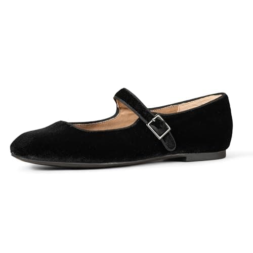 Image of Amazon Essentials Women's Mary Jane Ballet Pumps, Black Velvet, 7 UK