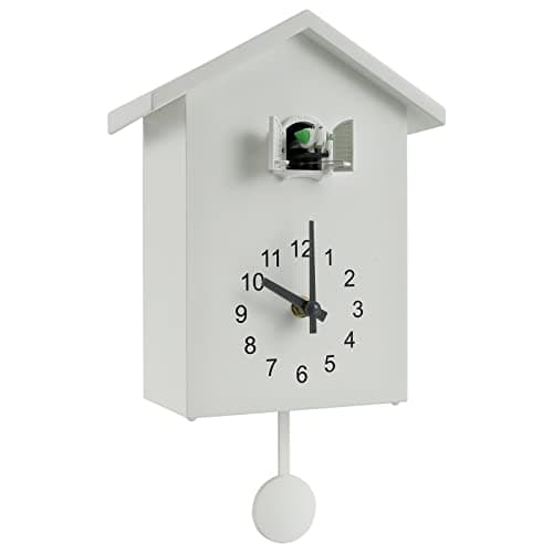 Image of Modern Cuckoo Clock with Working Bird Minimalist Chiming Wall Clocks Battery Powered, Delicate Bird House Hanging Watch Decoration Pendulum Clock for Living Room Kitchen Office Wall Art(white)
