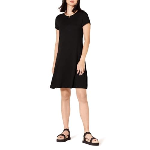 Image of Amazon Essentials Women's Short-Sleeve Scoop Neck A-Line T-Shirt Dress (Available in Plus Size), Black, L