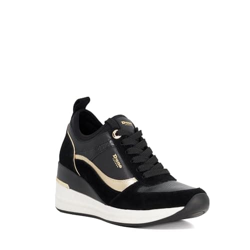 Image of Dune London Ladies ELLAINA Wedge Lace-Up Trainers Size UK 7 Suede Black